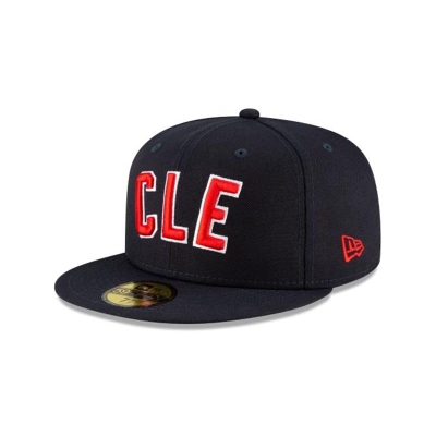 Blue Cleveland Indians Hat - New Era MLB Ligature 59FIFTY Fitted Caps USA5064871